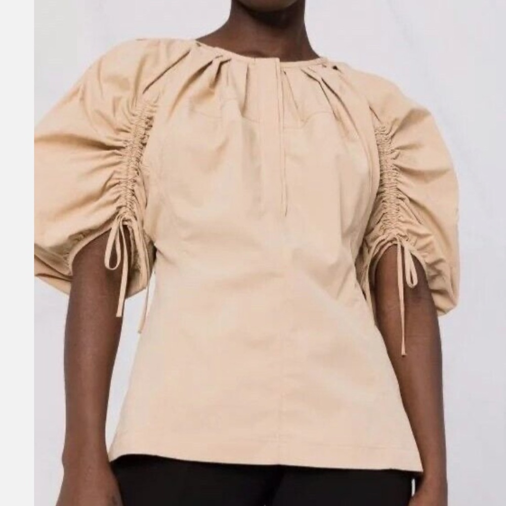 3.1 Phillip Lim Beige Ruched Sleeve Top
